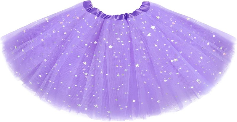 Lainlight Store Tutu for Girls Stars Sequins Princess Ballet Dress Tulle Skirt for Girls 4-12 Years 3 Layered - Image 1
